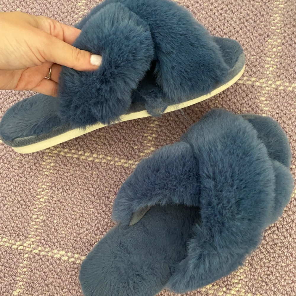 Blue Fuzzy Slippers
